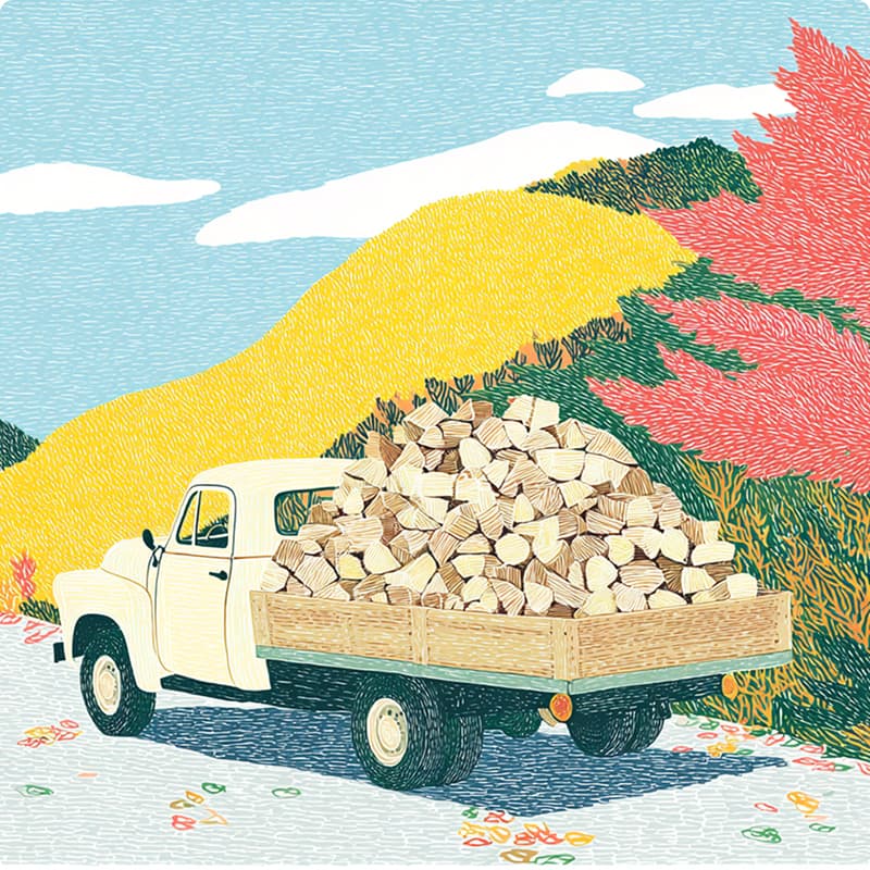 A vintage truck carrying firewood